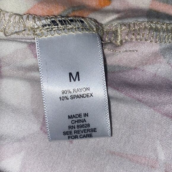 LOGO Lori Goldstein Peach Orange Purple Tan Floral Long Sleeve Knot Tunic Top - Picture 4 of 5